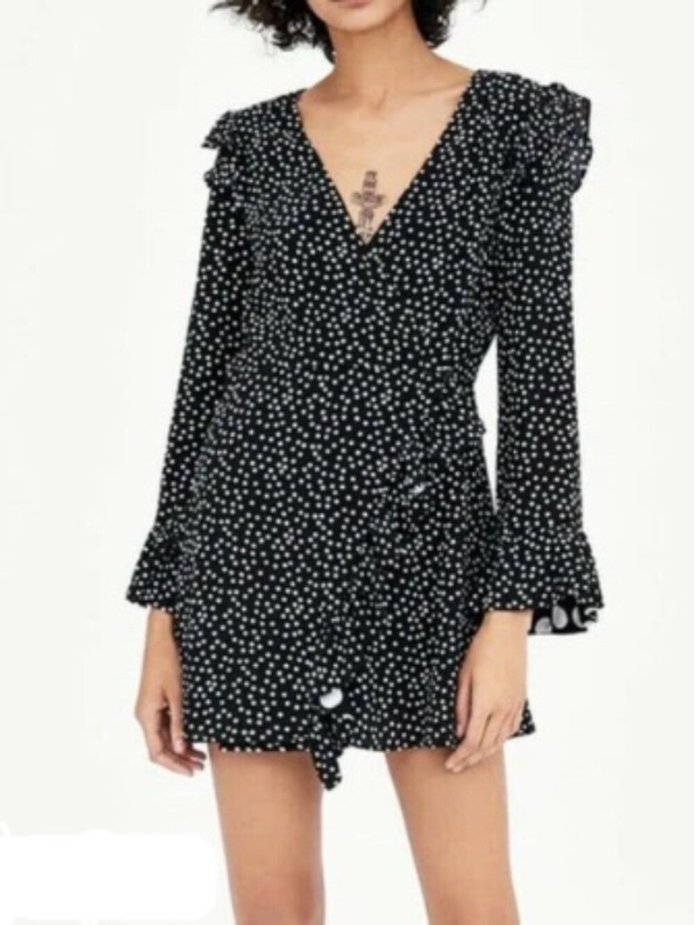 Zara TRF Black & White Polka Dot Romper Size Small